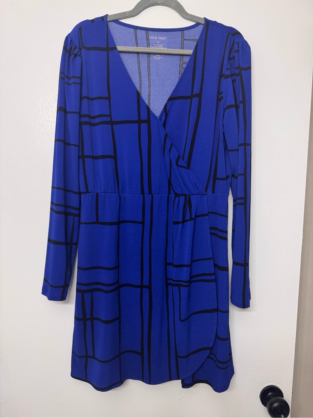 <Nine West> Royal Blue Long Sleeve Wrap Dress